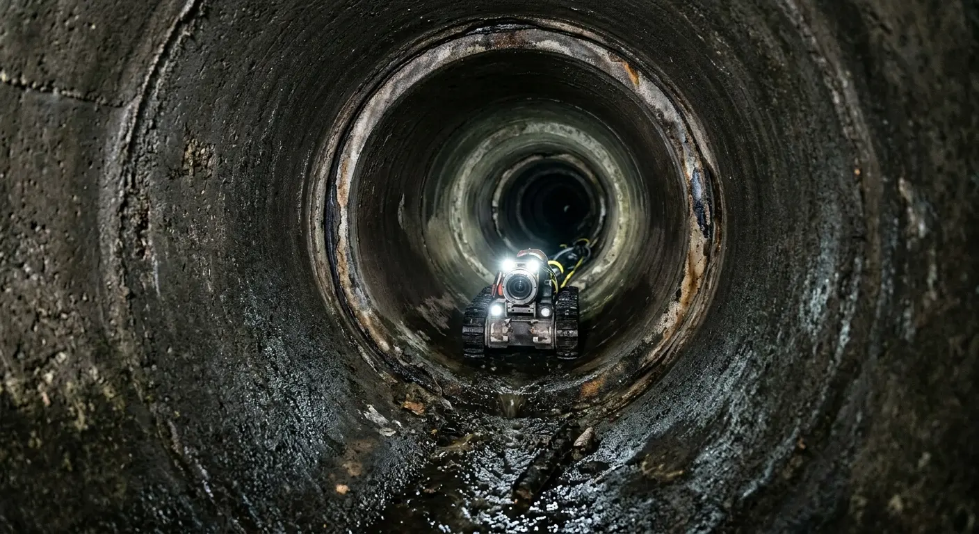 Robotic sewer camera inspecting pipe interior for Sewer Line Repair in Bridgewater Town